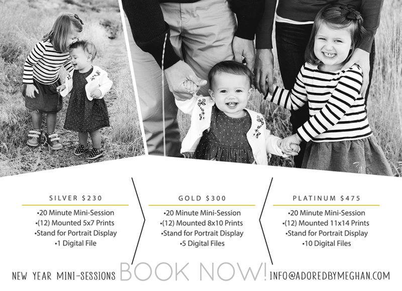 A GRANDER take on holiday minis with your photographer. Join Adored by Meghan to get some beautiful portraits of your family, along with prints you can display throughout the years to come.