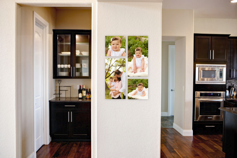 Family photo wall display.  Photos by Adored by Meghan Rickard Photography, photographer in Richland WA