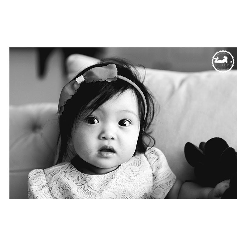 Classic black and white portrait for a baby's first birthday.  Photo by Adored by Meghan, Kennewick, WA