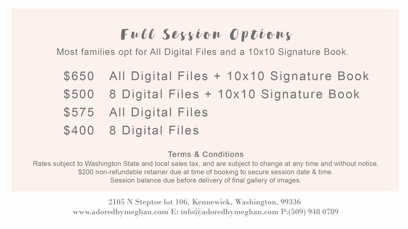 Richland Pasco Kennewick Tri-Cities WA Family Photographer pricing for Adored by Meghan