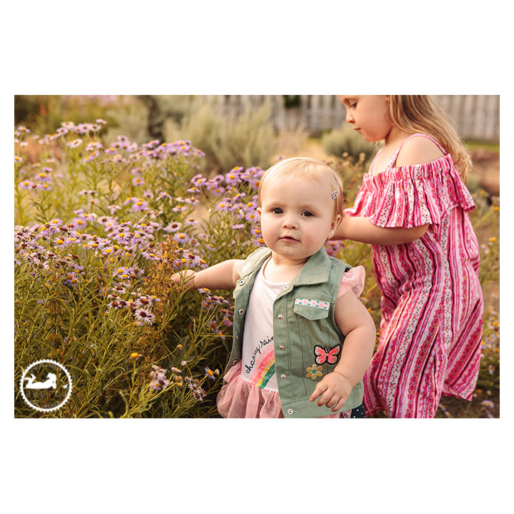 Sisters with the garden flowers, photo by Adored by Meghan Richland, WA